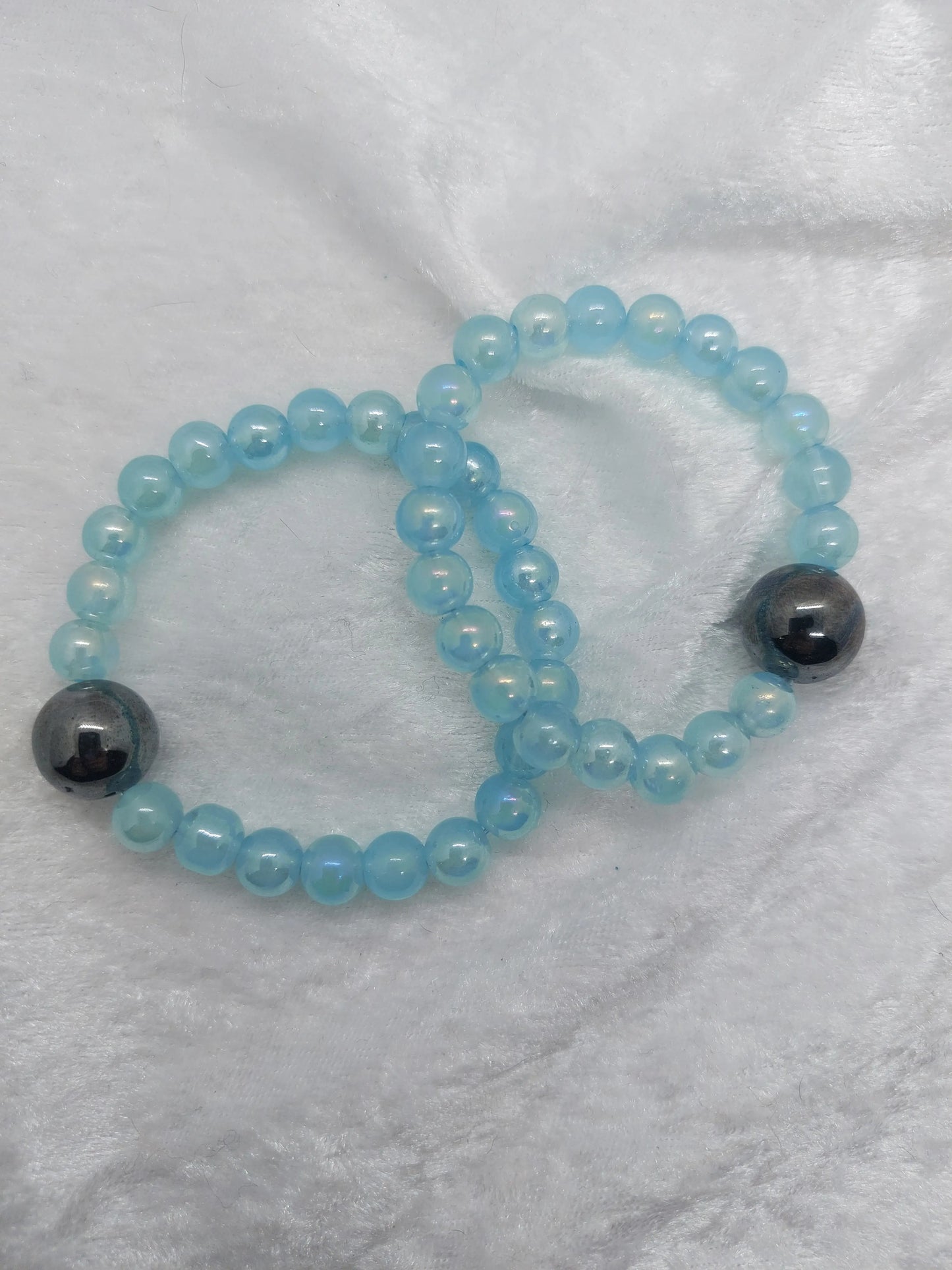 Hematite and Light Baby Blue Glass Beaded Acupressure Bracelet set - 1118Markets