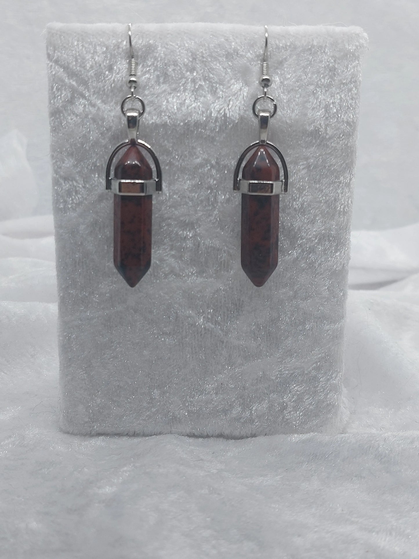 Mahogany Obsidian Gemstone Bullet Silver Earrings - 1118Markets