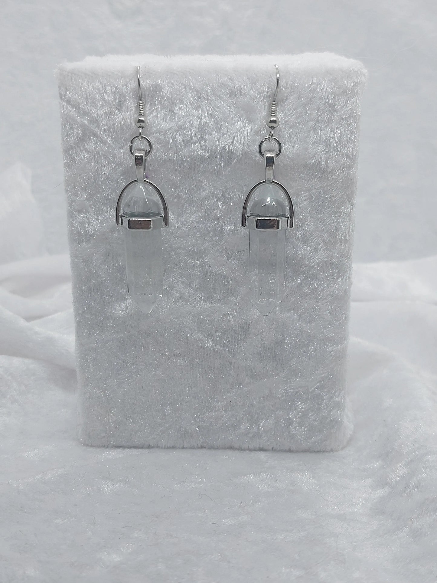 Clear Quartz Gemstone Bullet Silver Earrings - 1118Markets