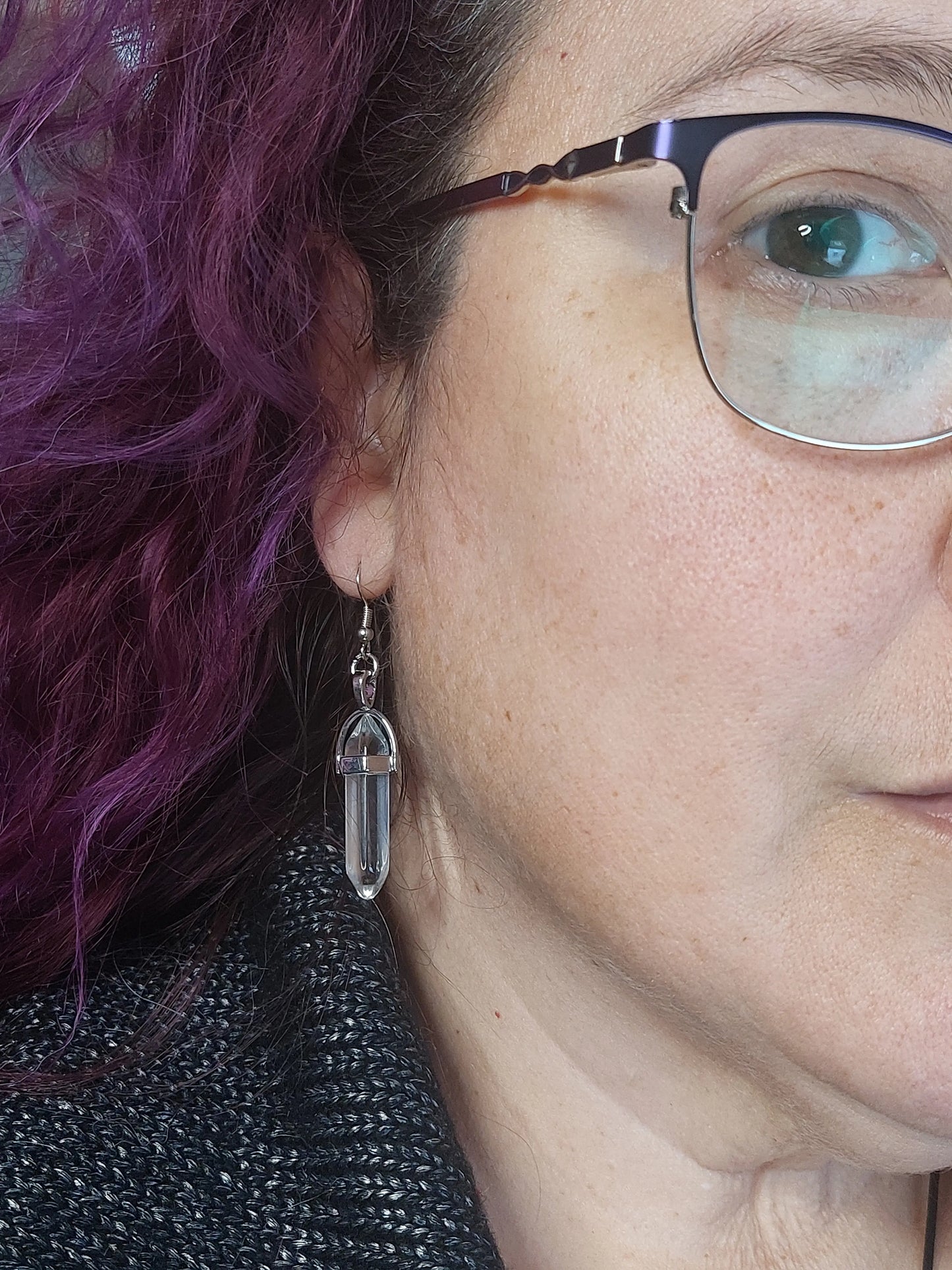 Clear Quartz Gemstone Bullet Silver Earrings - 1118Markets