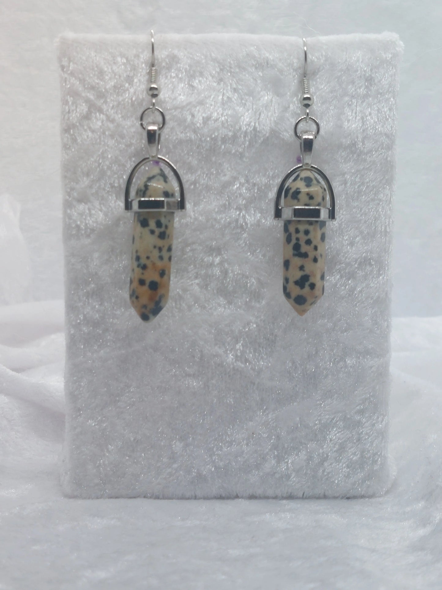 Dalmatian Jasper Gemstone Bullet Silver Earrings - 1118Markets