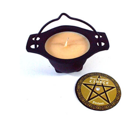 Patchouli candle in cauldron