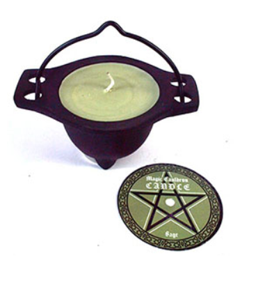 Sage candle in cauldron