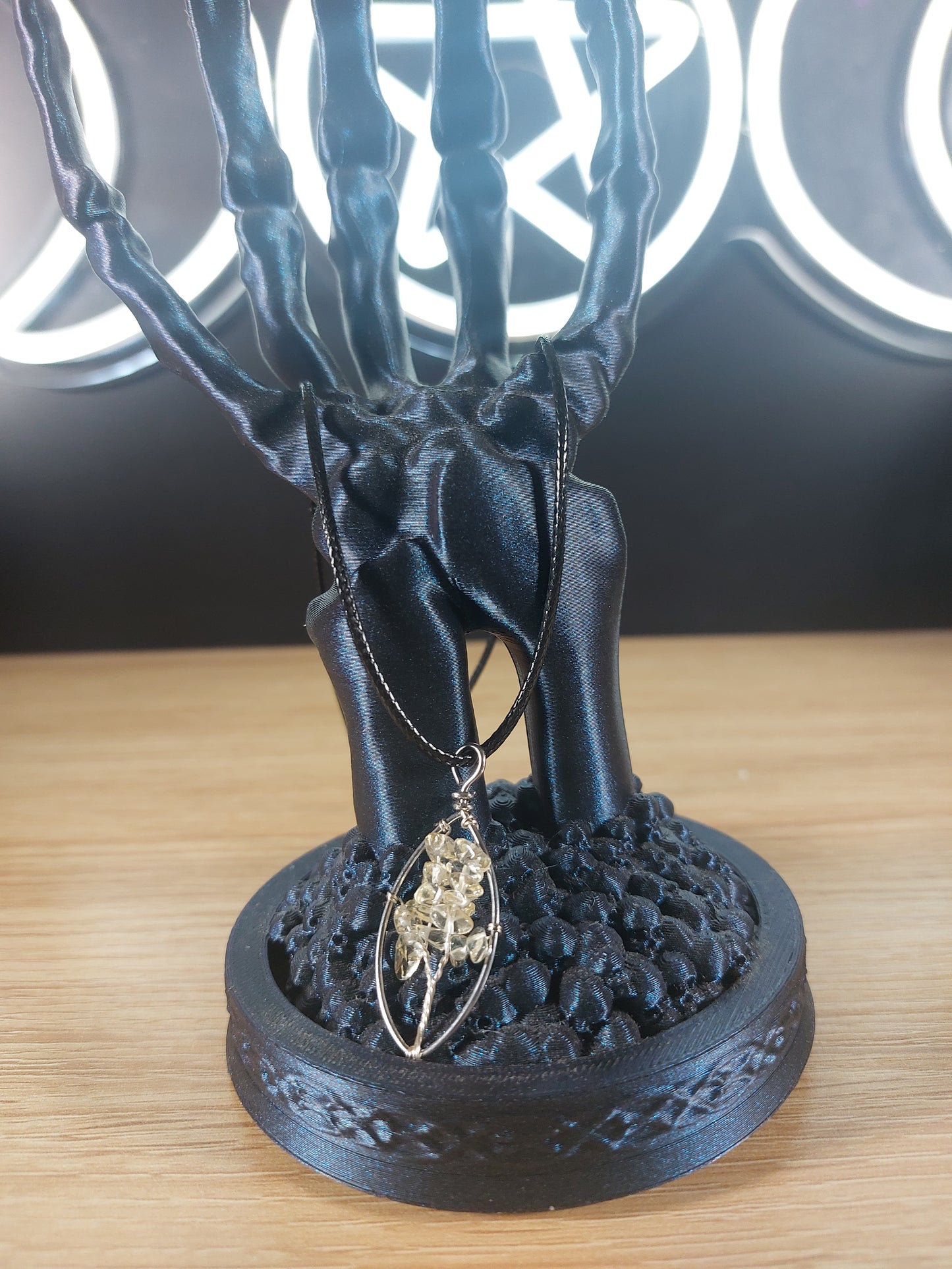 Citrine Silver Tone Tree of Life Style Wire Wrapped Necklace