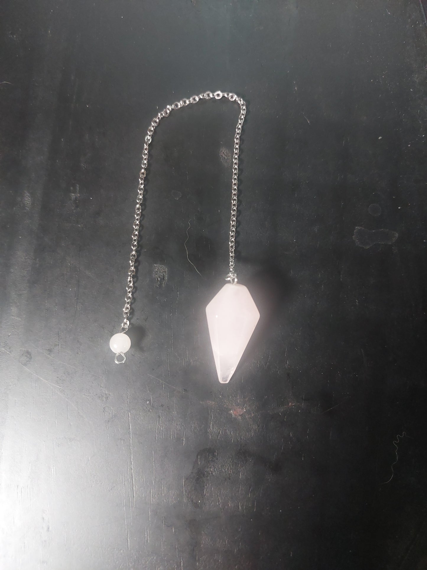 Rose Quartz Pendulum on Silver Tone Chain