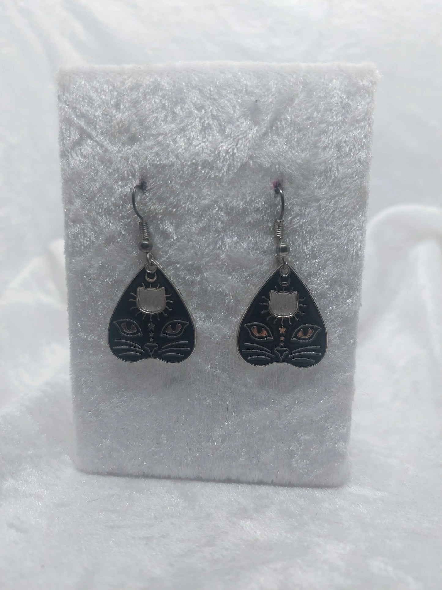 Dark Silver and Black Cat Quija Planchette Earrings 1118Markets