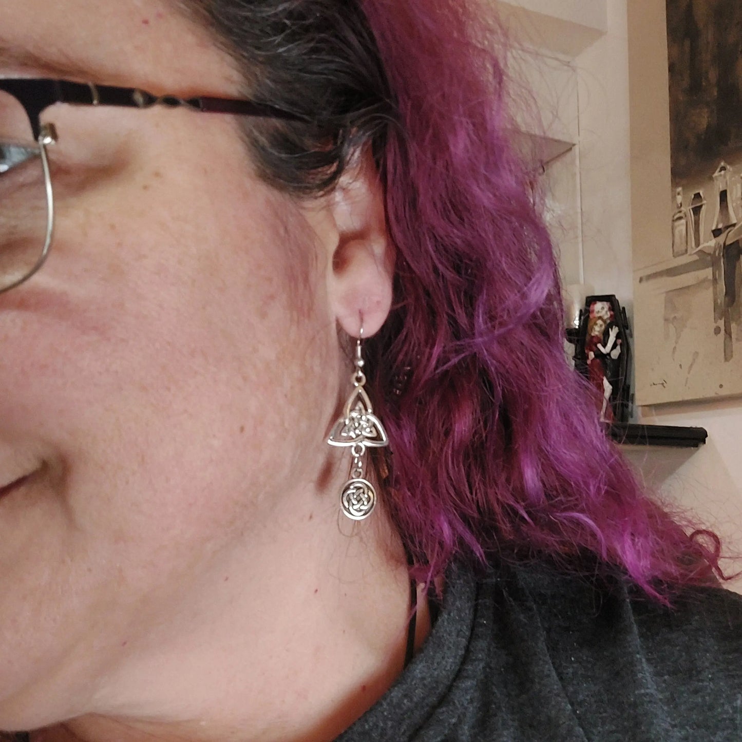 Small Celtic Triquetra or Trinity Knot Symbol Dangle Silver Hook Earrings - 1118Markets