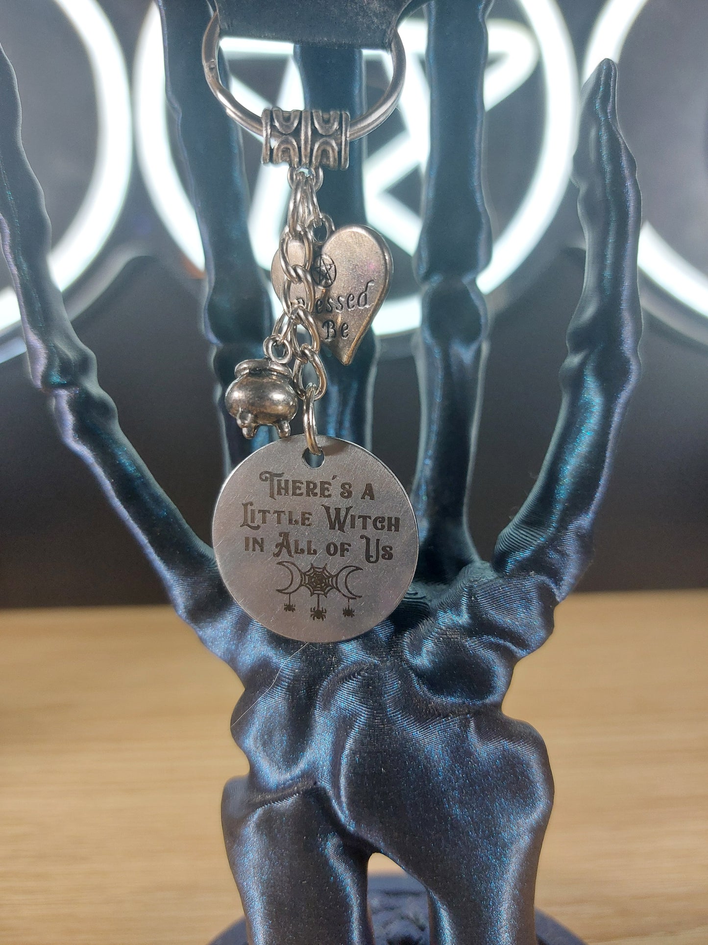 Silver Tone THERES A LITTLE WITCH IN ALL OF US Medal with 2 Charms
