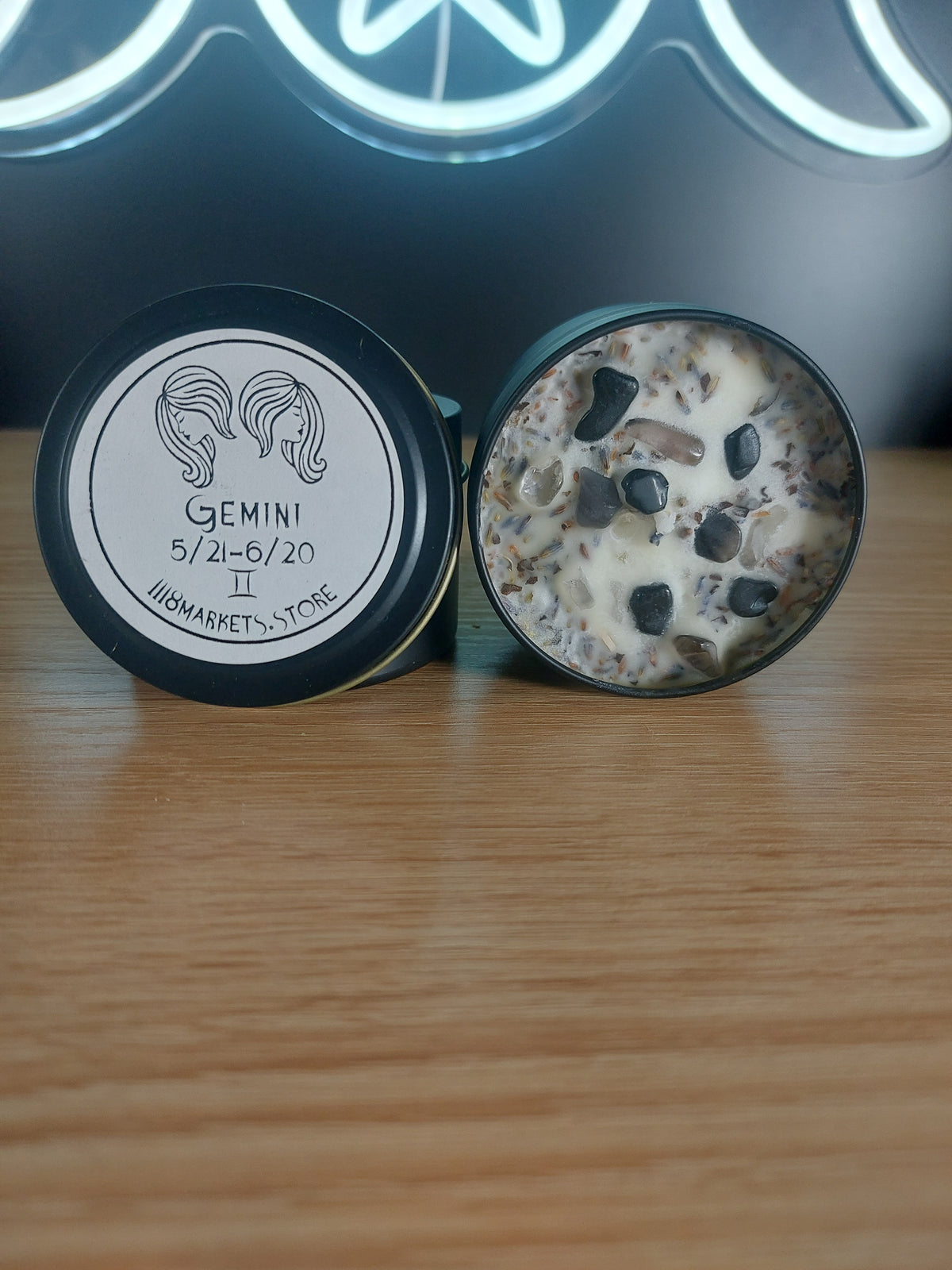 Small Gemini Crystals & Herbs Candle