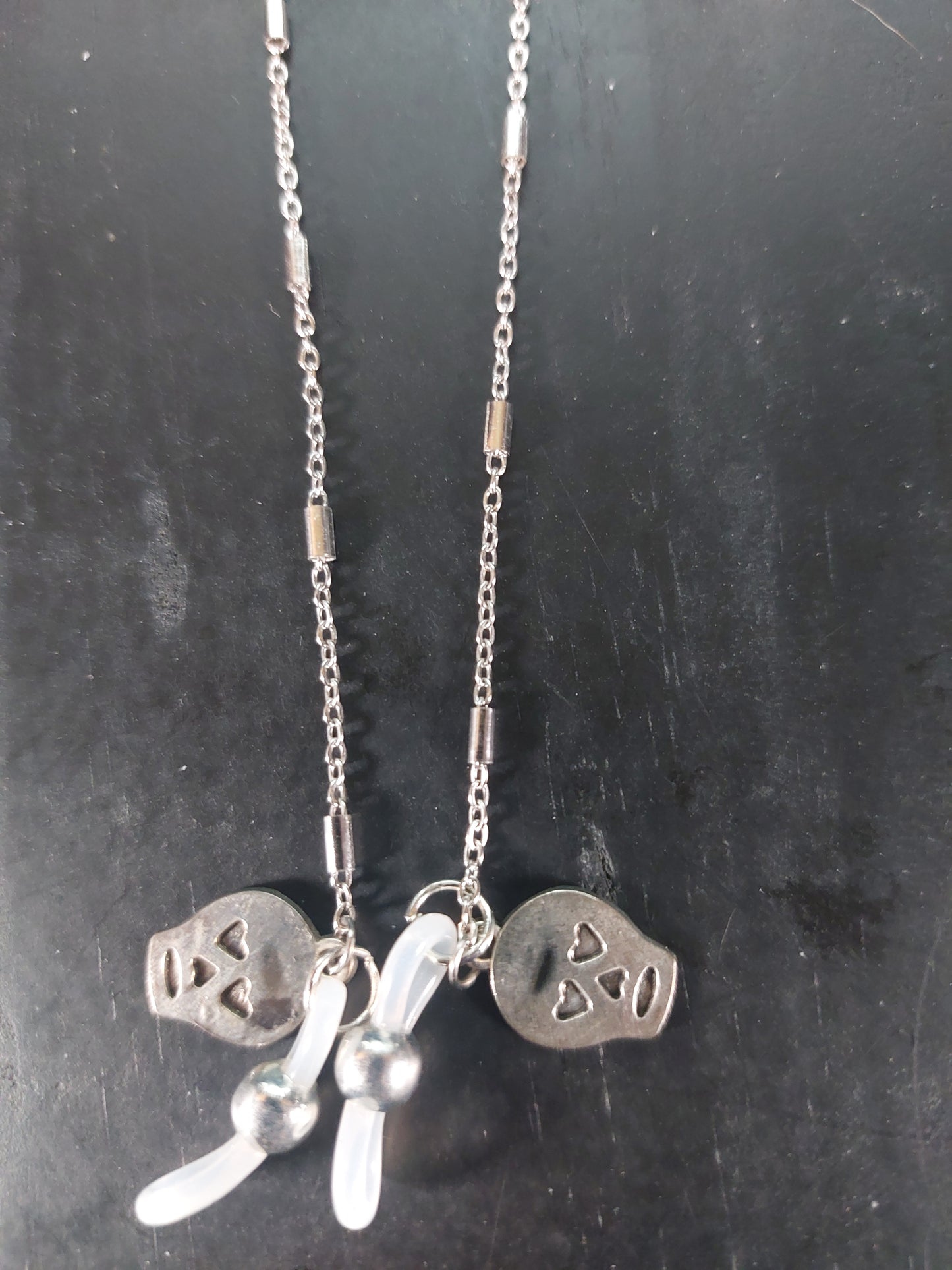 Silver Tone Eye Glass Chain with Skulls