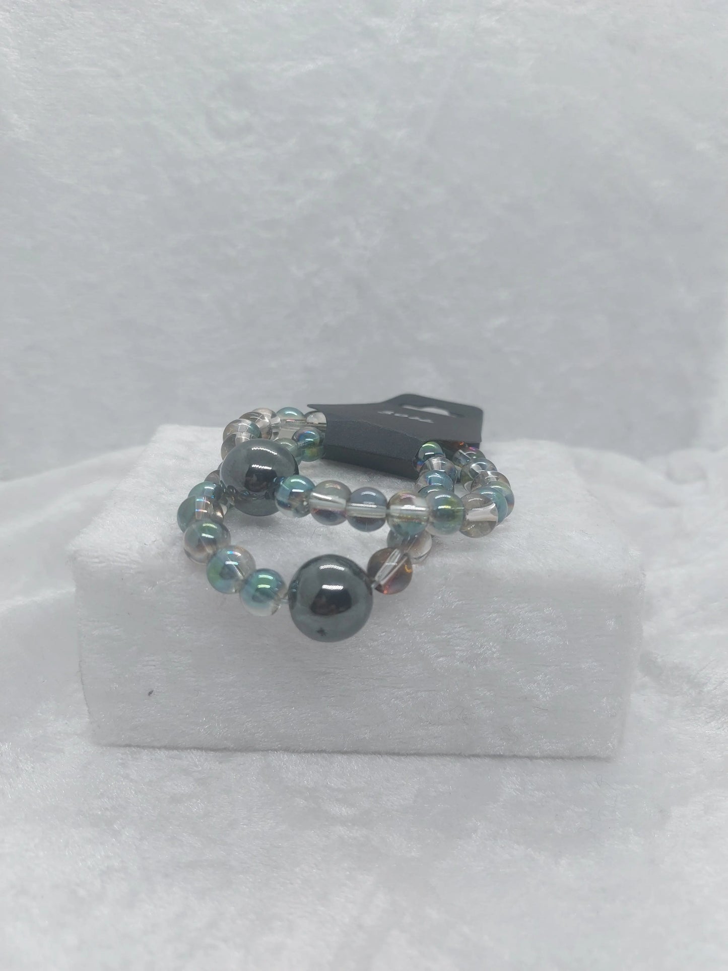 Hematite and Dark Grey with Green Iridescents Glass Beaded Acupressure Bracelet 1118Markets