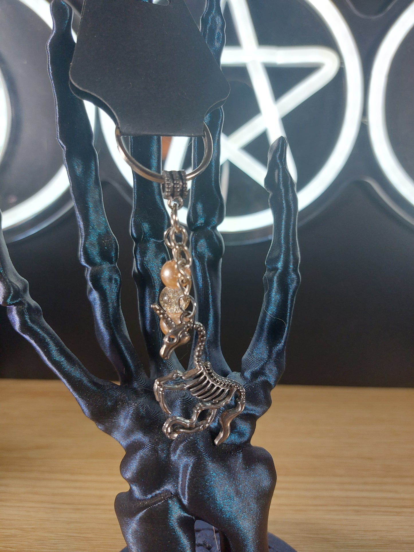 Silver Tone Unicorn Skeleton with Glass Beads Keychain