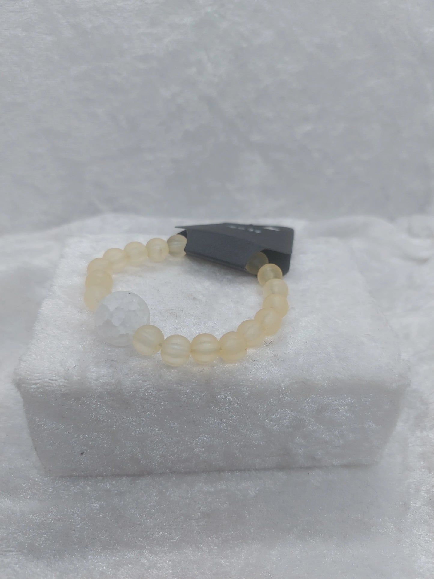 Quartz and Pale Yellow Glass Beaded Acupressure Bracelet 1118Markets