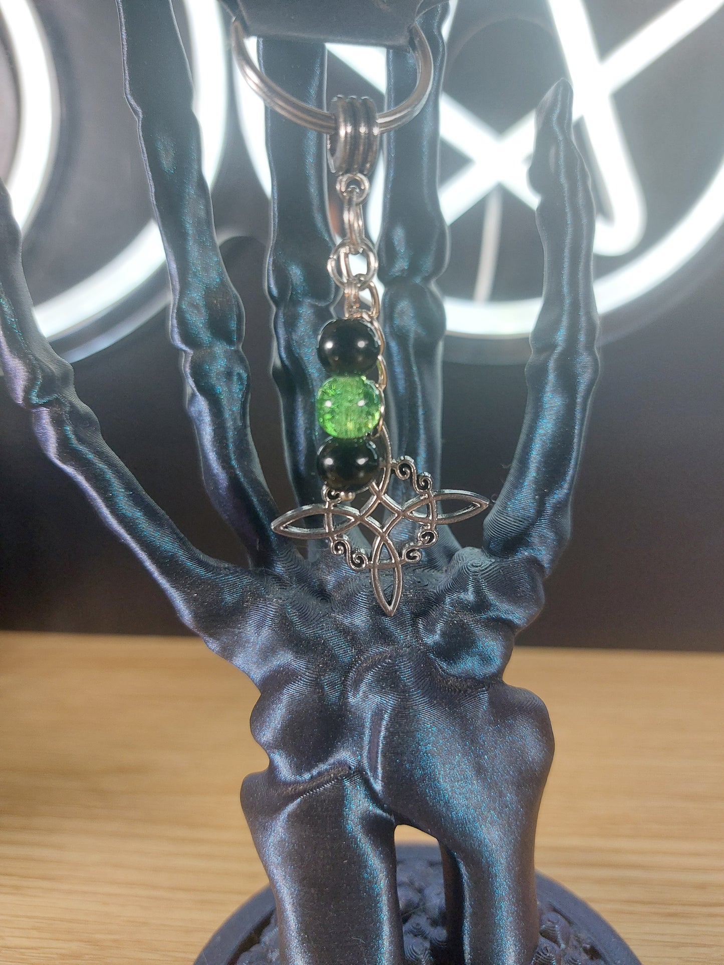 Silver Tone Witches Knot with Glass Pearl Ljke Beads Keychain