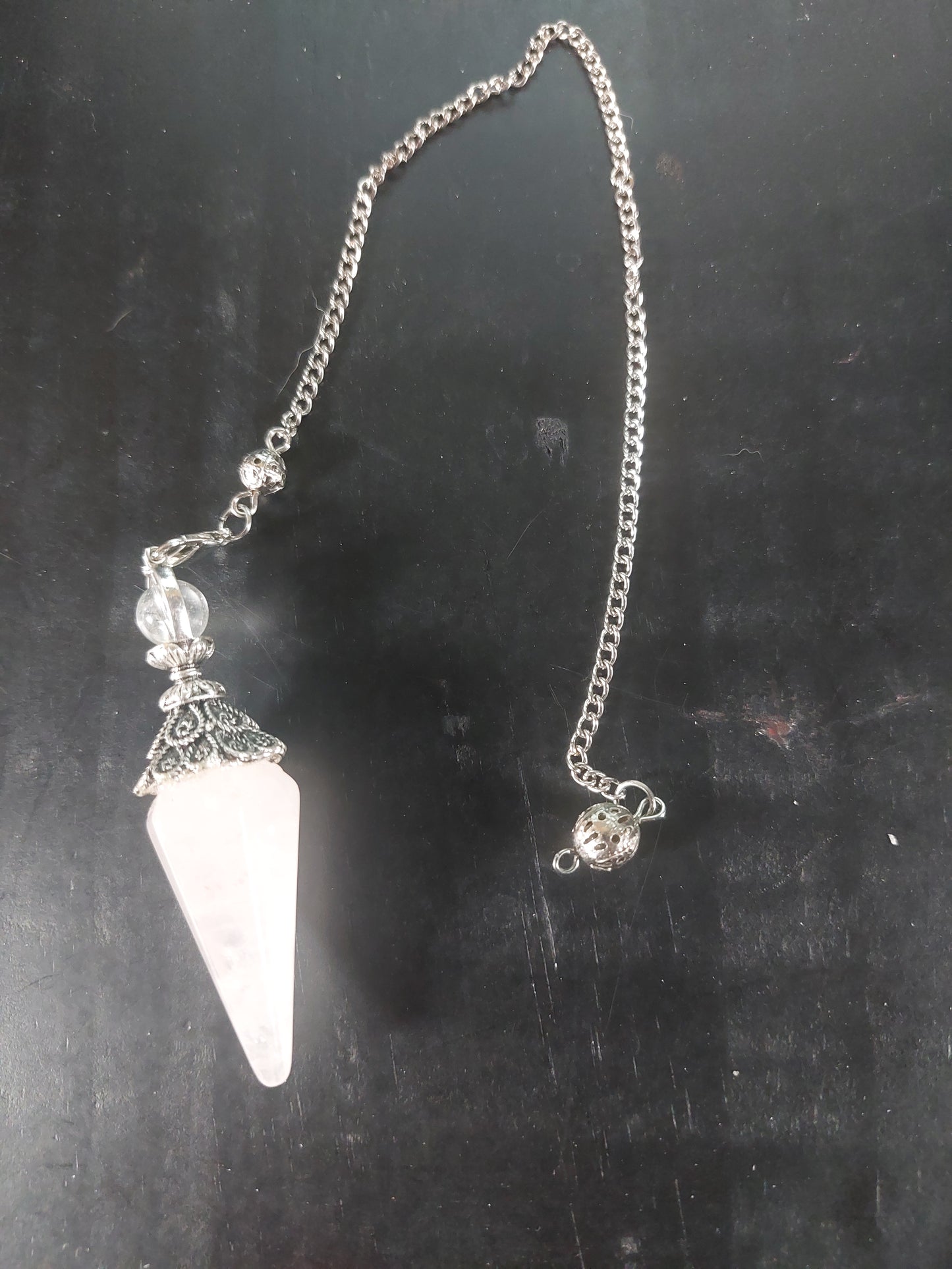Rose Quartz and Silver Tone Pendulum