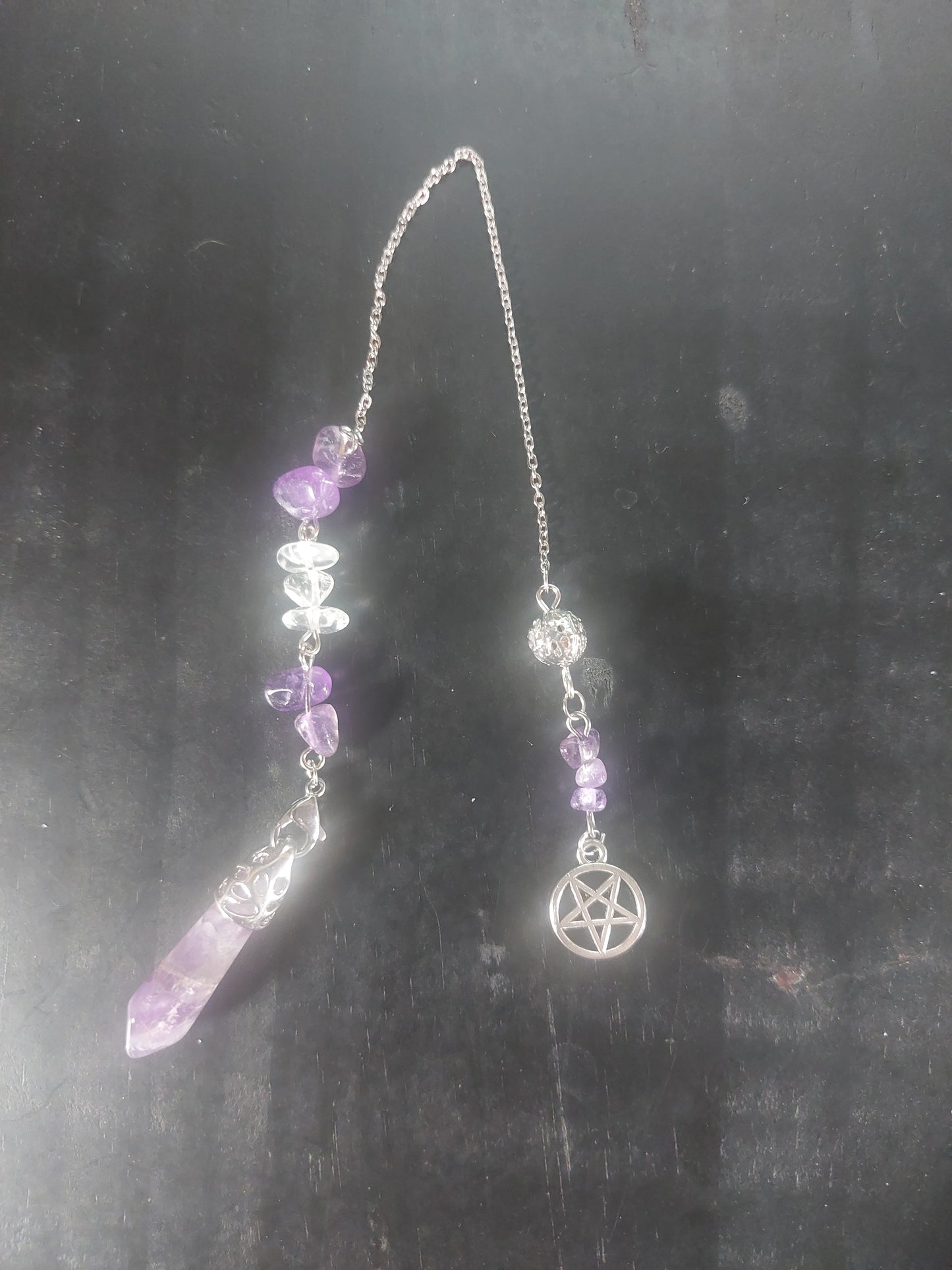 Amethyst and Silver Tone Pendulum