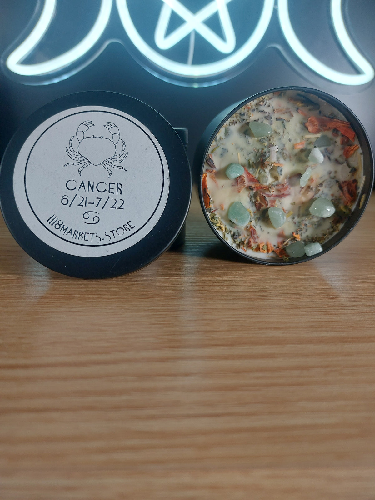 Large Cancer Crystal & Herb Candle