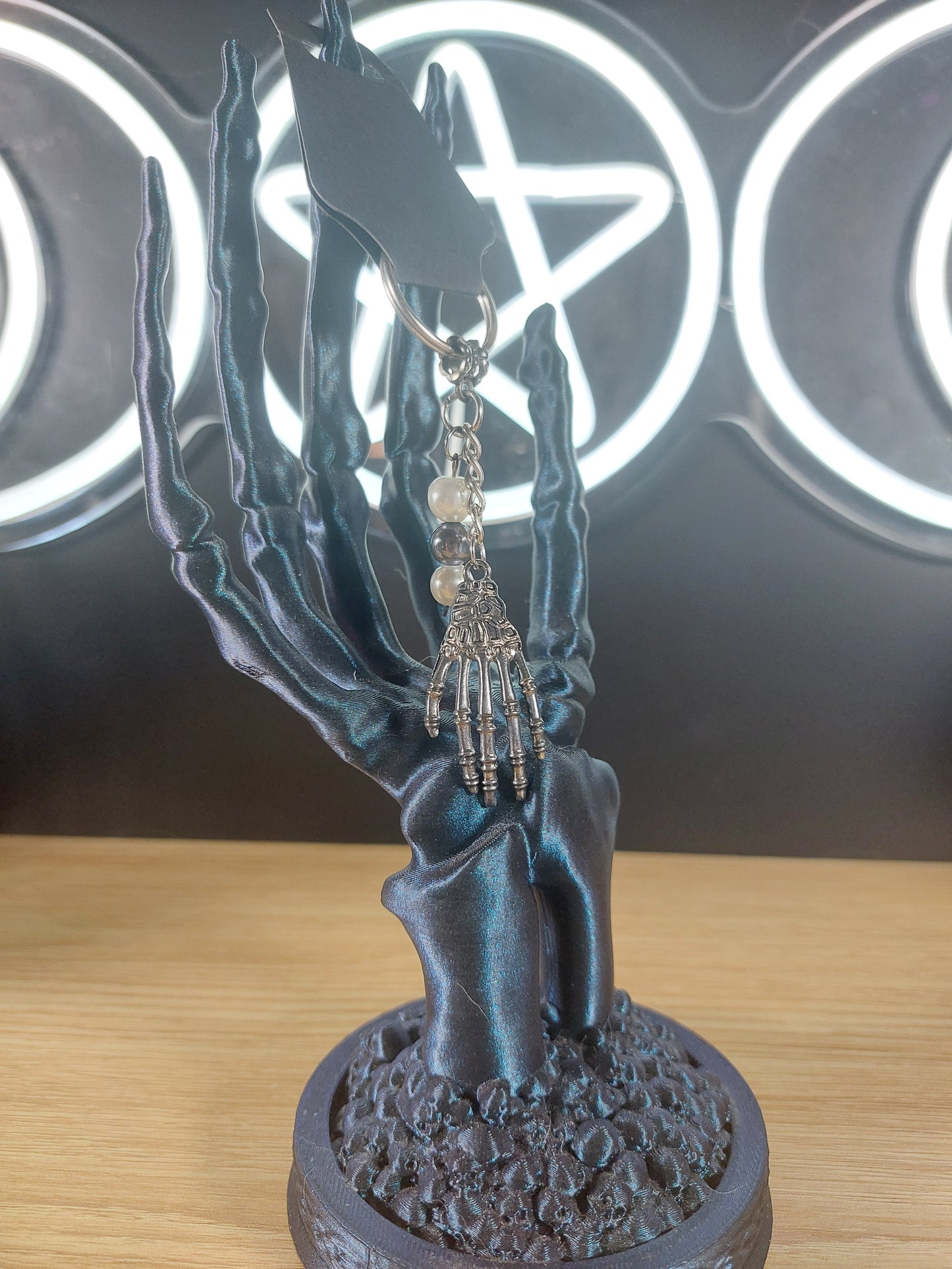 Skeleton Hand with Glass Pearl like Beaded Keychain