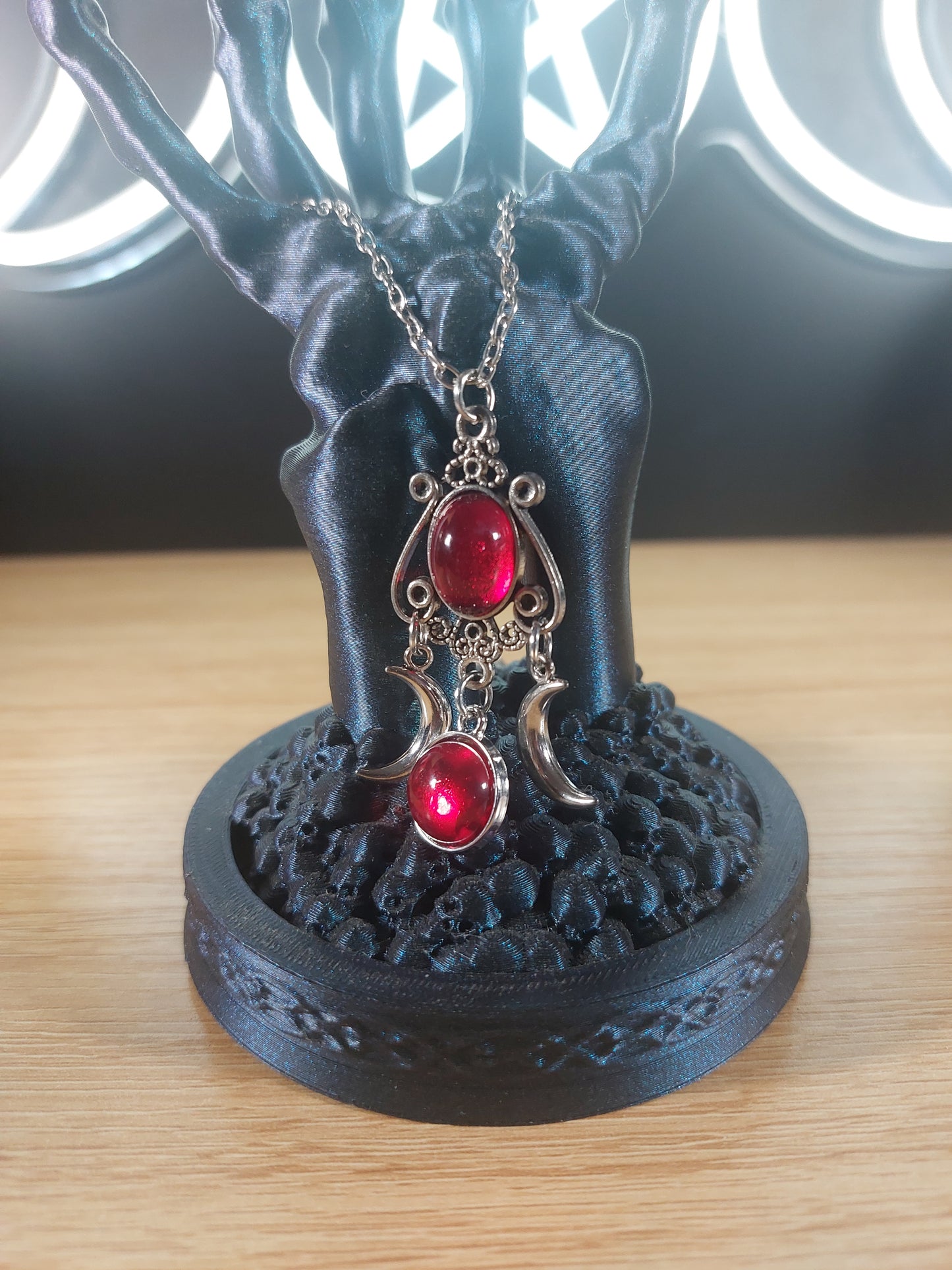 Gothic Silver Tone Moons with Red Accents