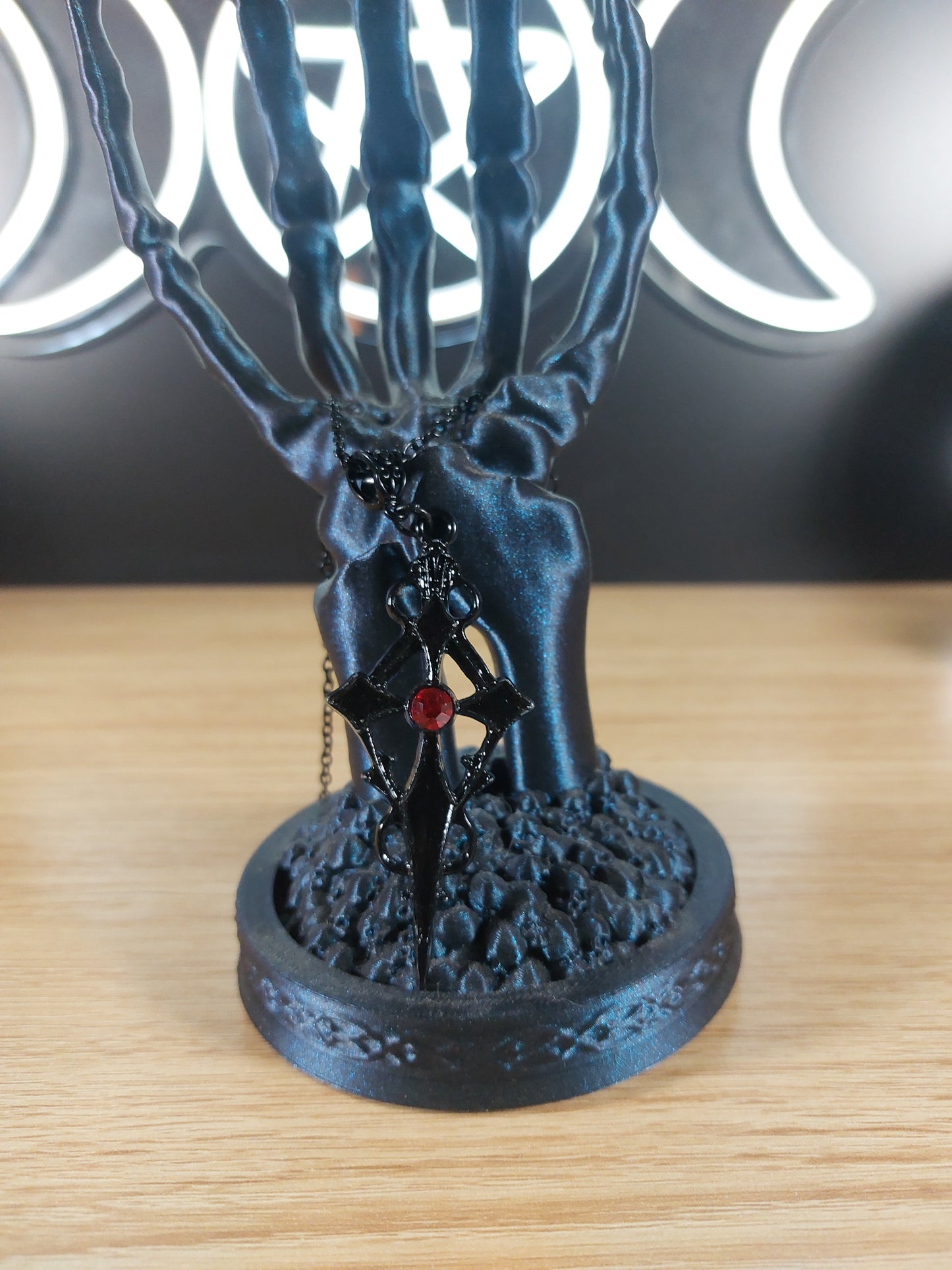 Black Metal Goth Cross with Red Stone