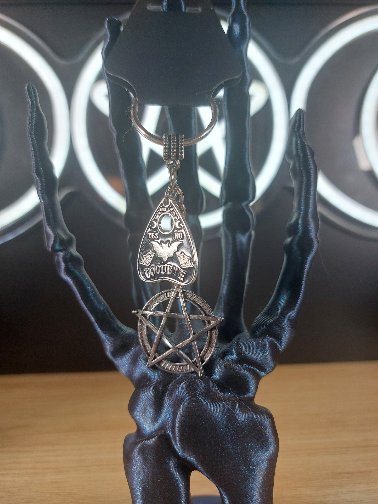 Pentagram with Bat Planchette Keychain