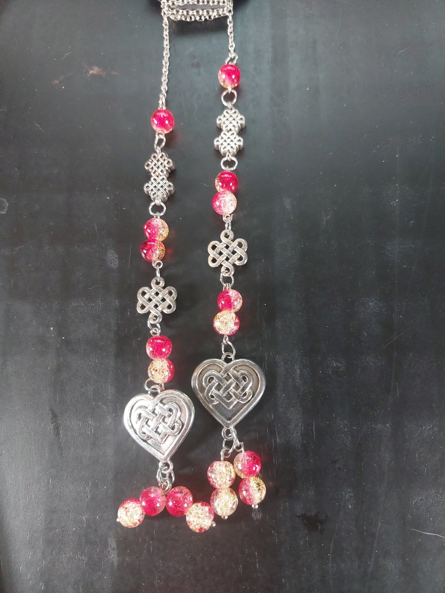 Red and Beige Class Beads with Heat Charms Car Mirror Charm