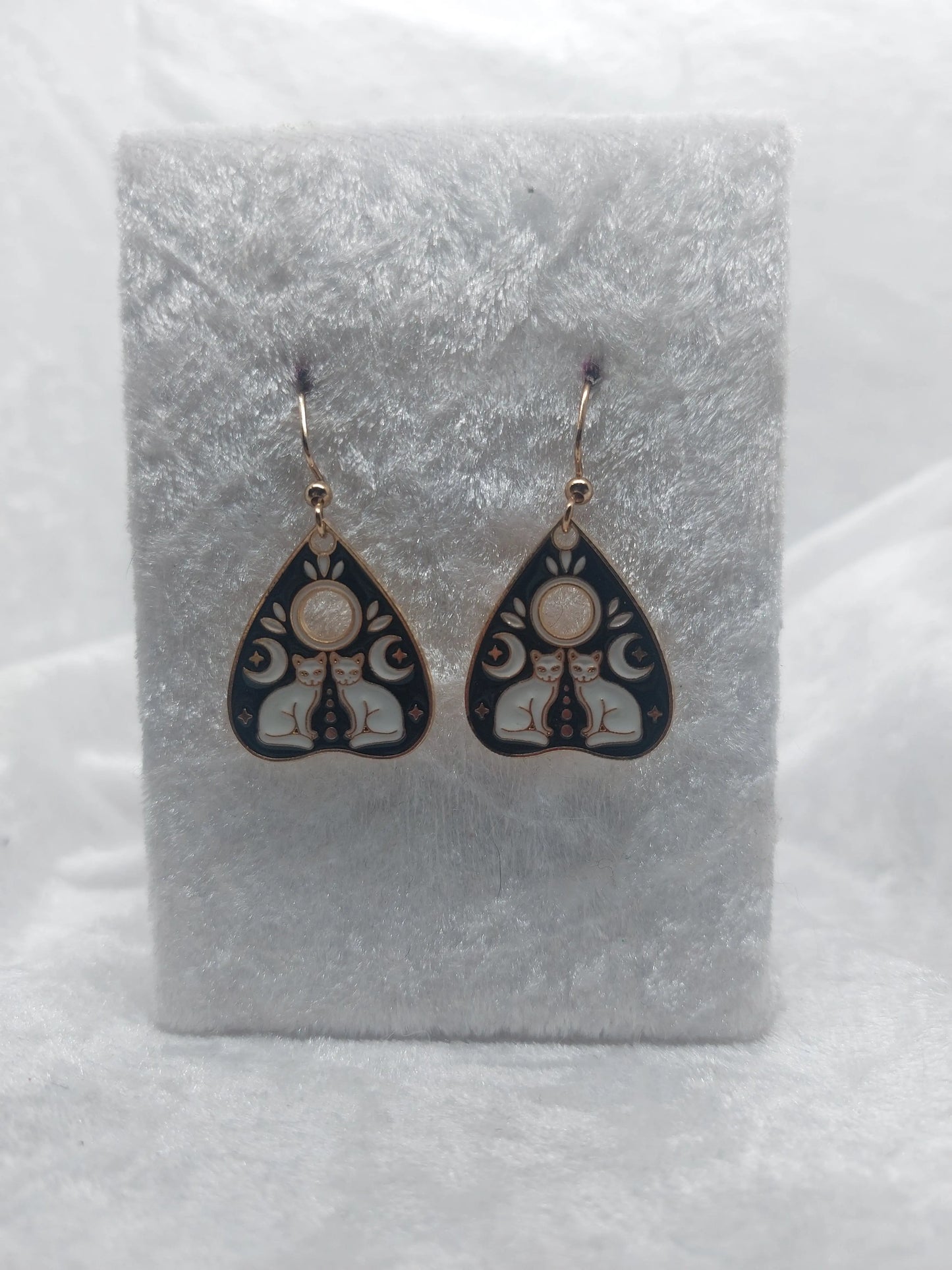 Gold Quija Planchette Double Cat Earrings 1118Markets