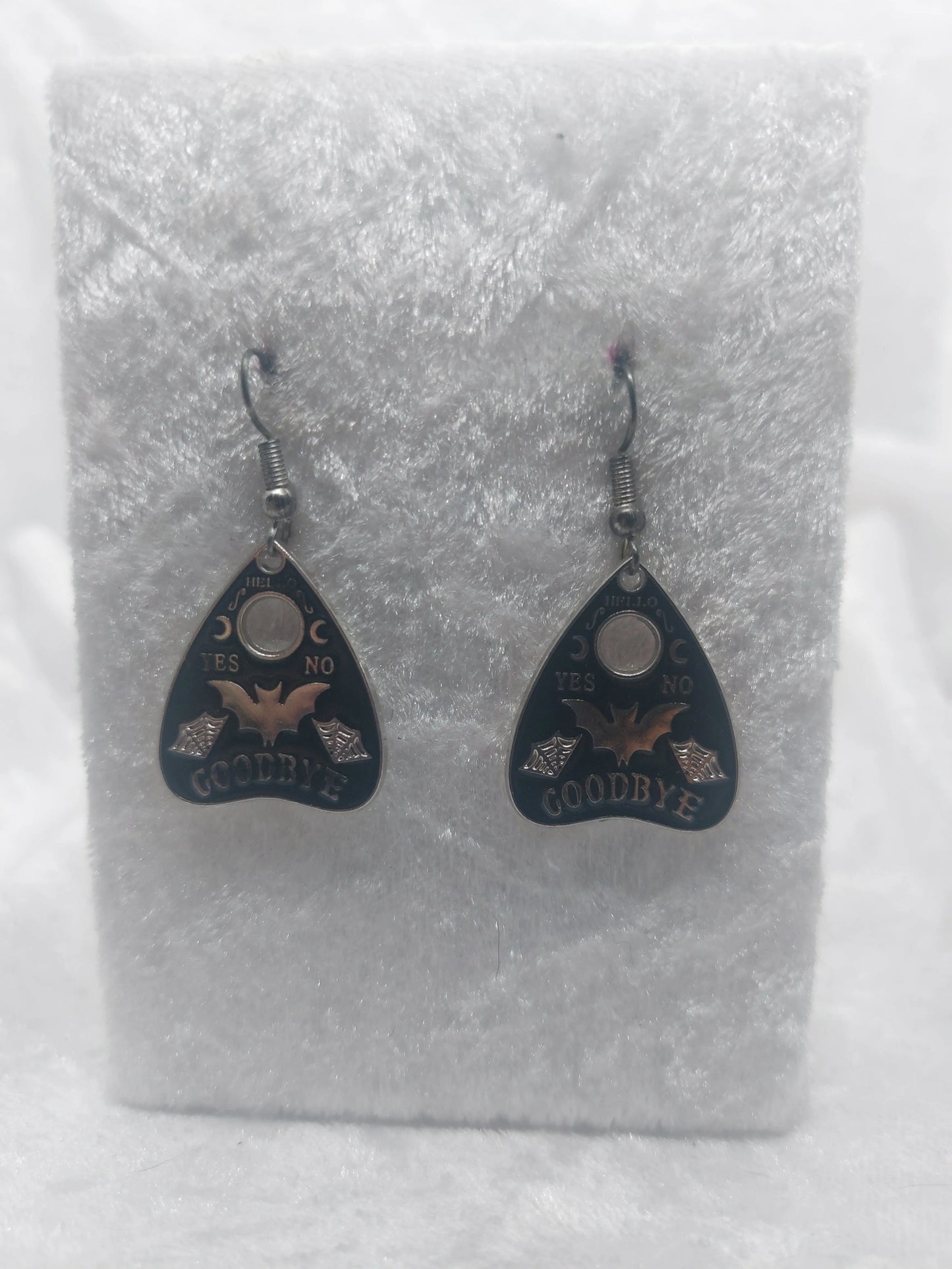 Dark Silver and Black Bat Quija Planchette Earrings 1118Markets