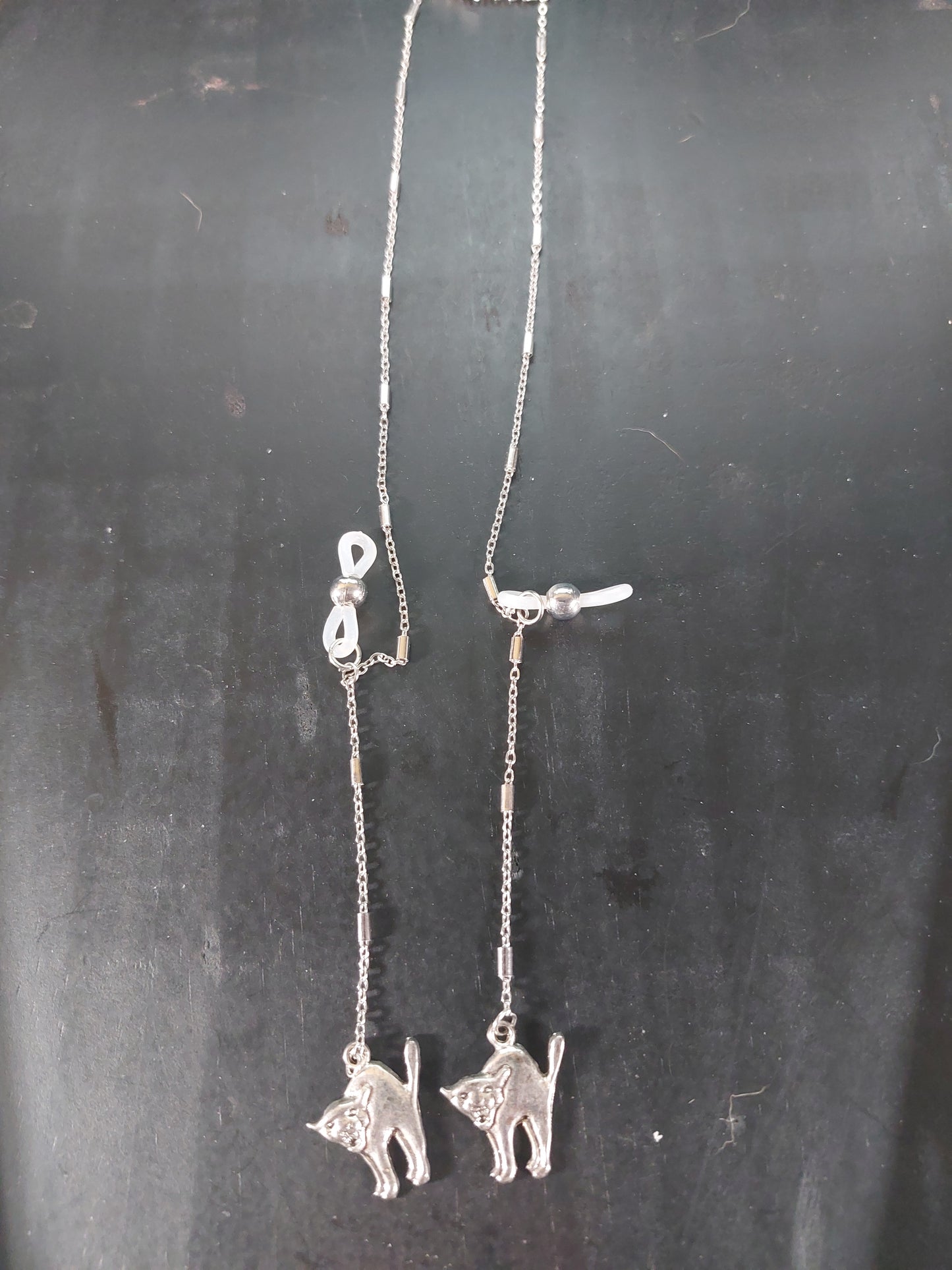Silver Tone Eye glass Chain with Cats