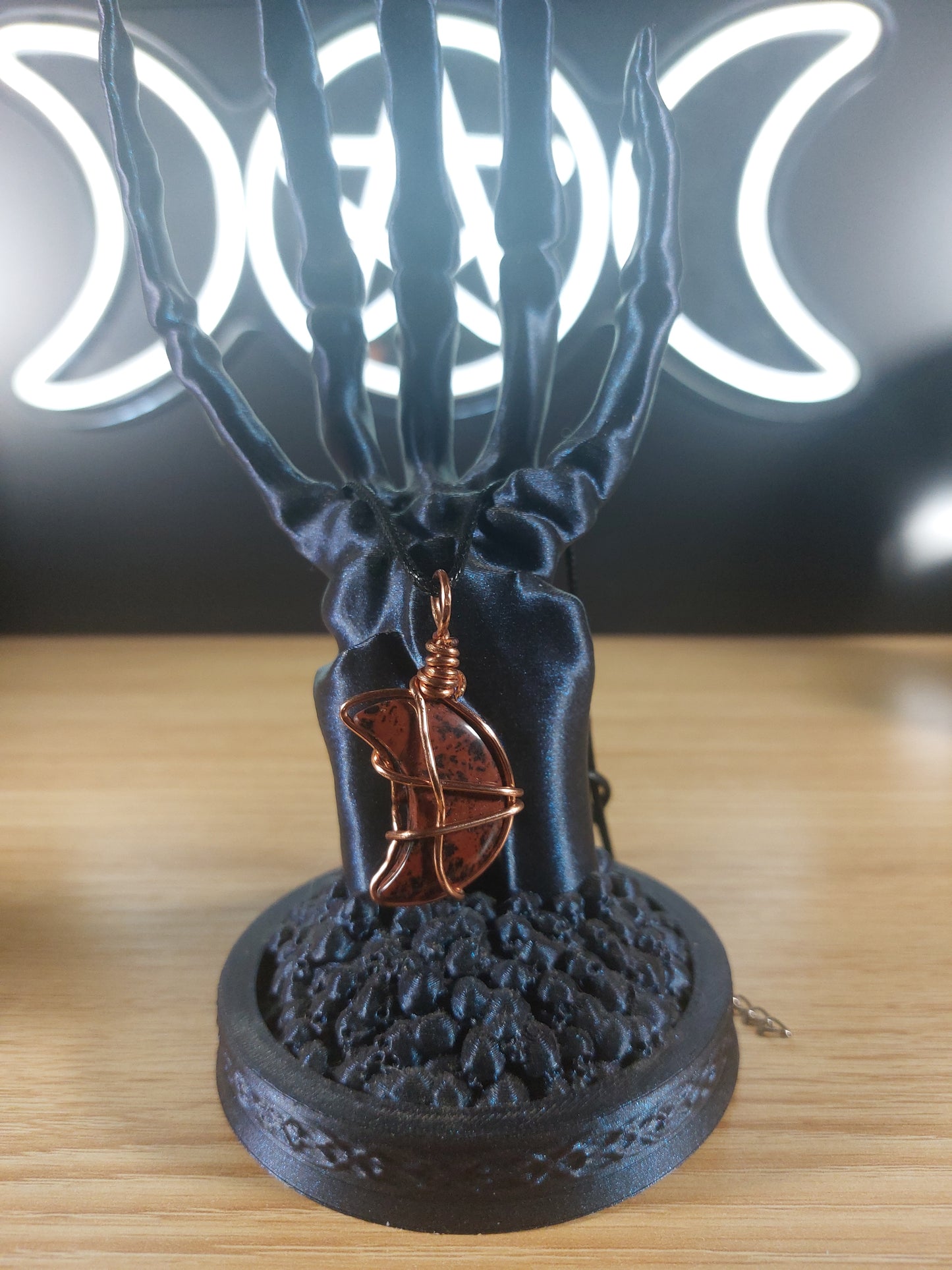 Mahogany Obsidian Copper Wrapped Moon Necklace
