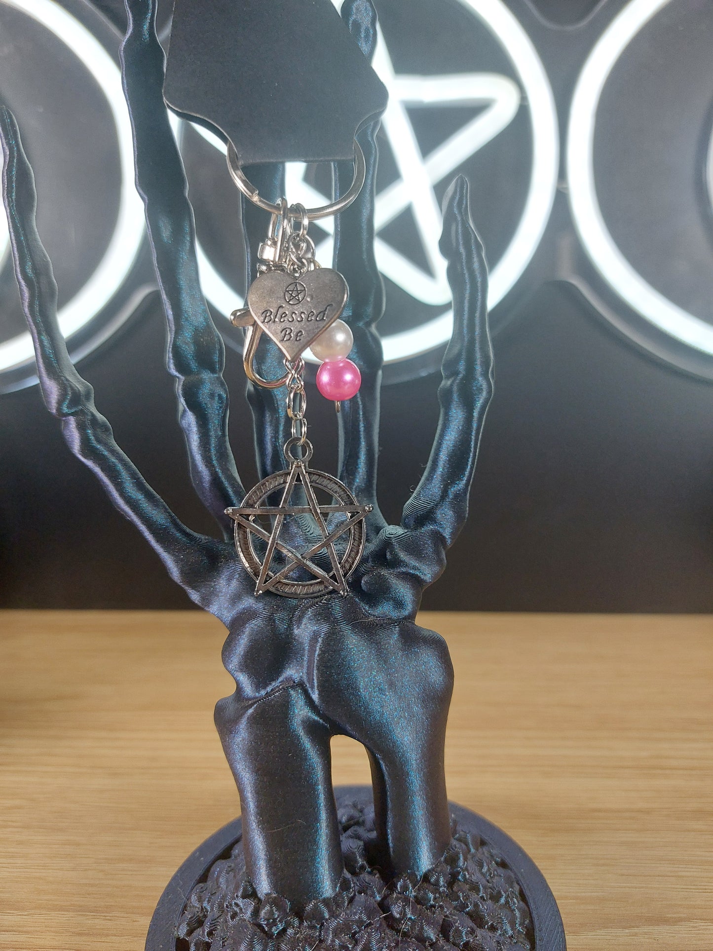 Silver Tone Pentagram with Glass Pearl Beads