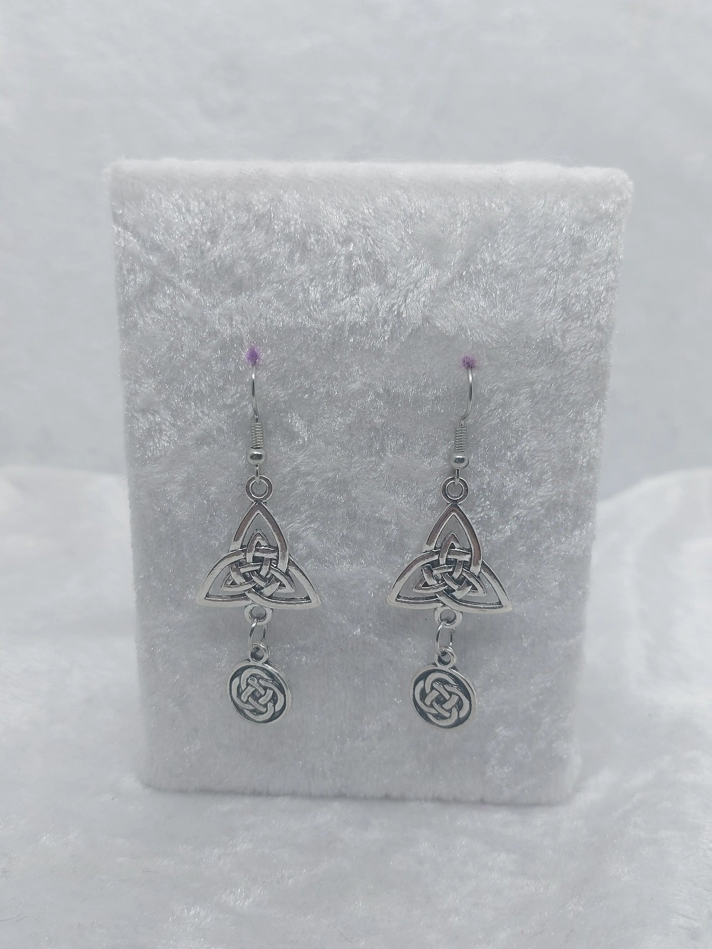 Small Celtic Triquetra or Trinity Knot Symbol Dangle Silver Hook Earrings - 1118Markets
