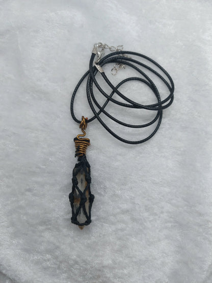 Clear Quartz Macrame Copper Wire Wrapped Necklace - 1118Markets