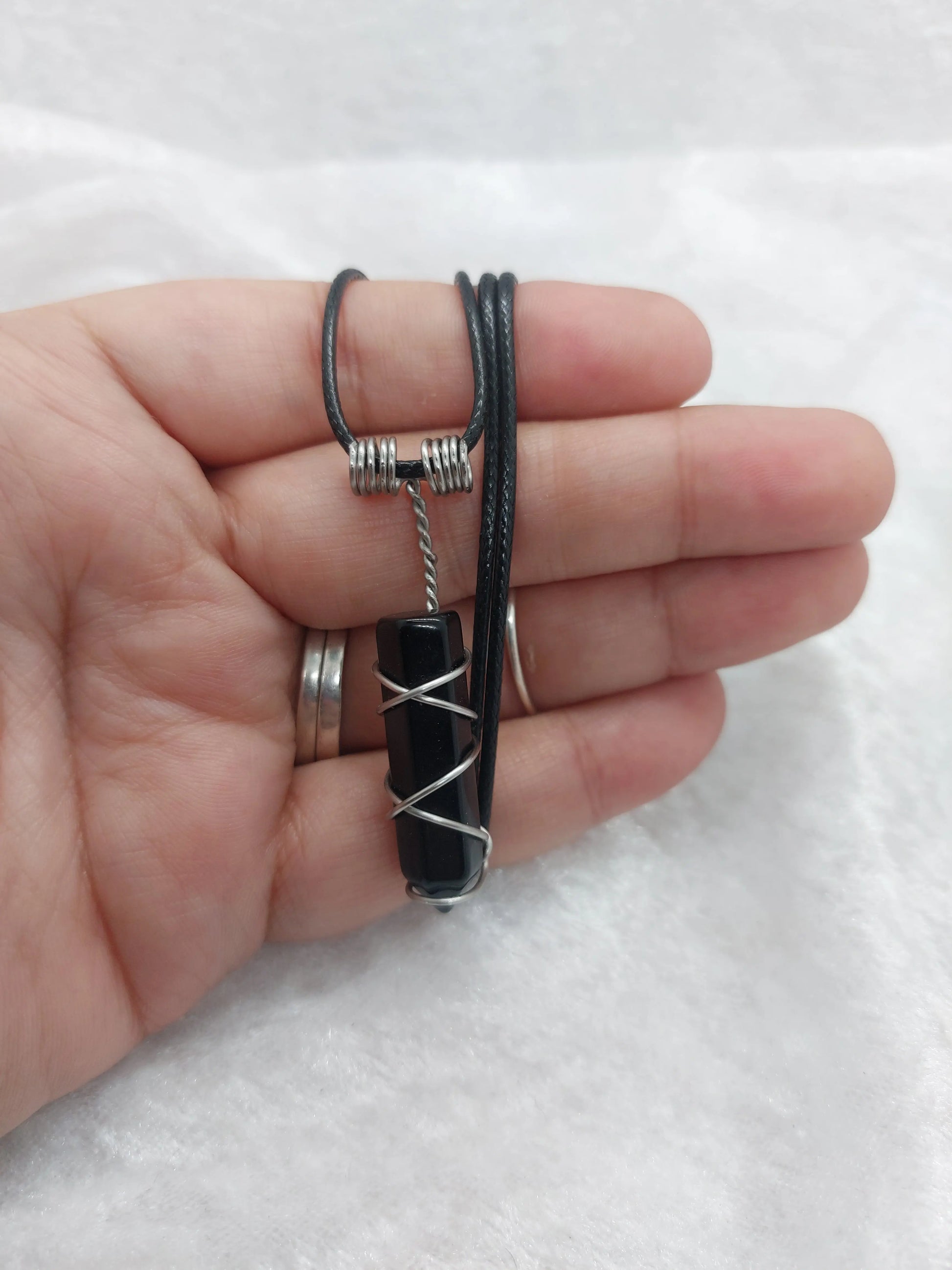 Obsidian Bullet Stone Wire Wrapped Necklace - 1118Markets
