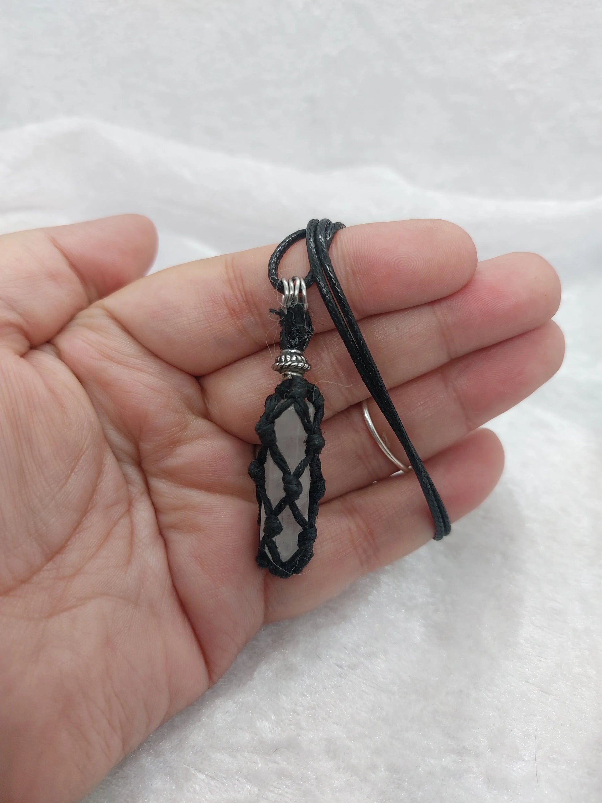 Clear Quartz Macrame Stainless Steel Wire Wrapped Necklace - 1118Markets