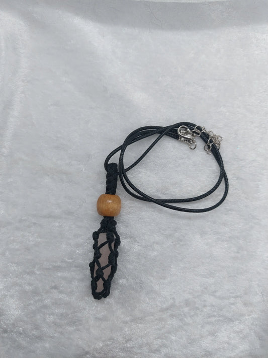 Clear Quartz Macrame Wrapped Wooden Bead Necklace - 1118Markets