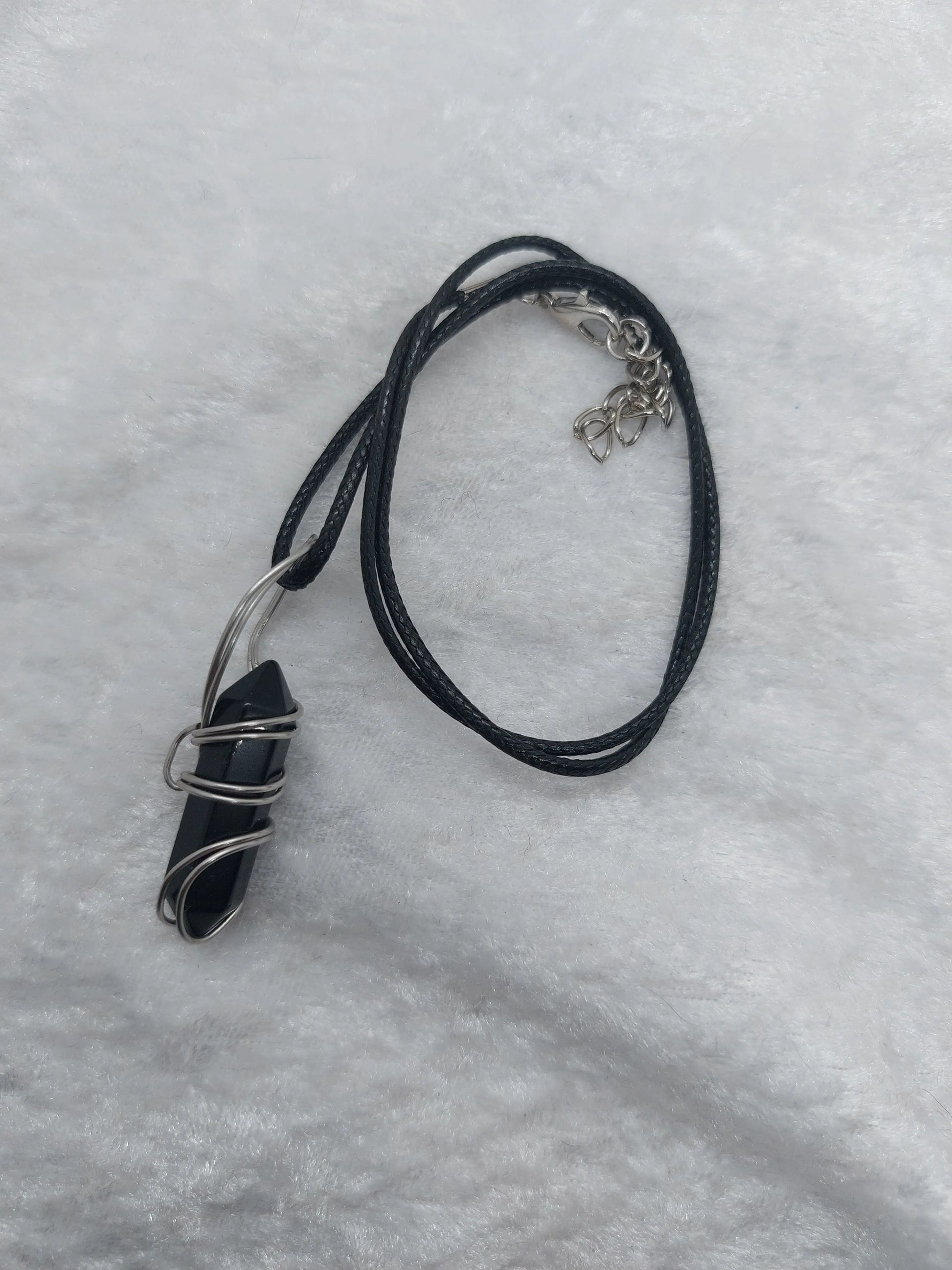 Obsidian Double Pointed Bullet Wire Wrapped Necklace - 1118Markets