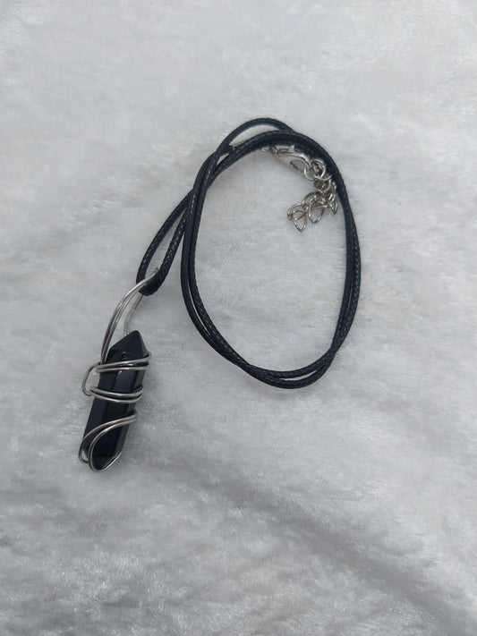 Obsidian Double Pointed Bullet Wire Wrapped Necklace - 1118Markets