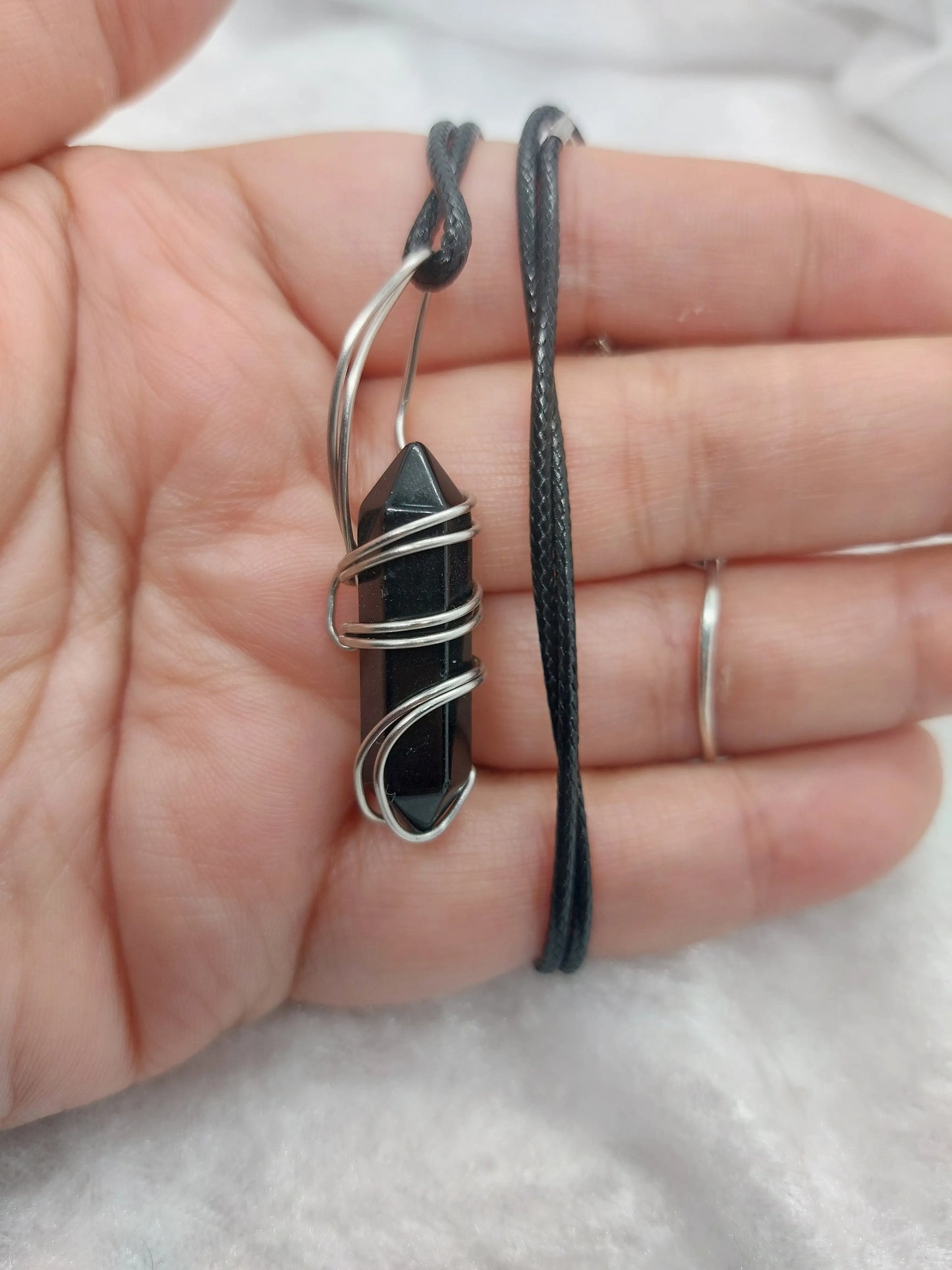 Obsidian Double Pointed Bullet Wire Wrapped Necklace - 1118Markets