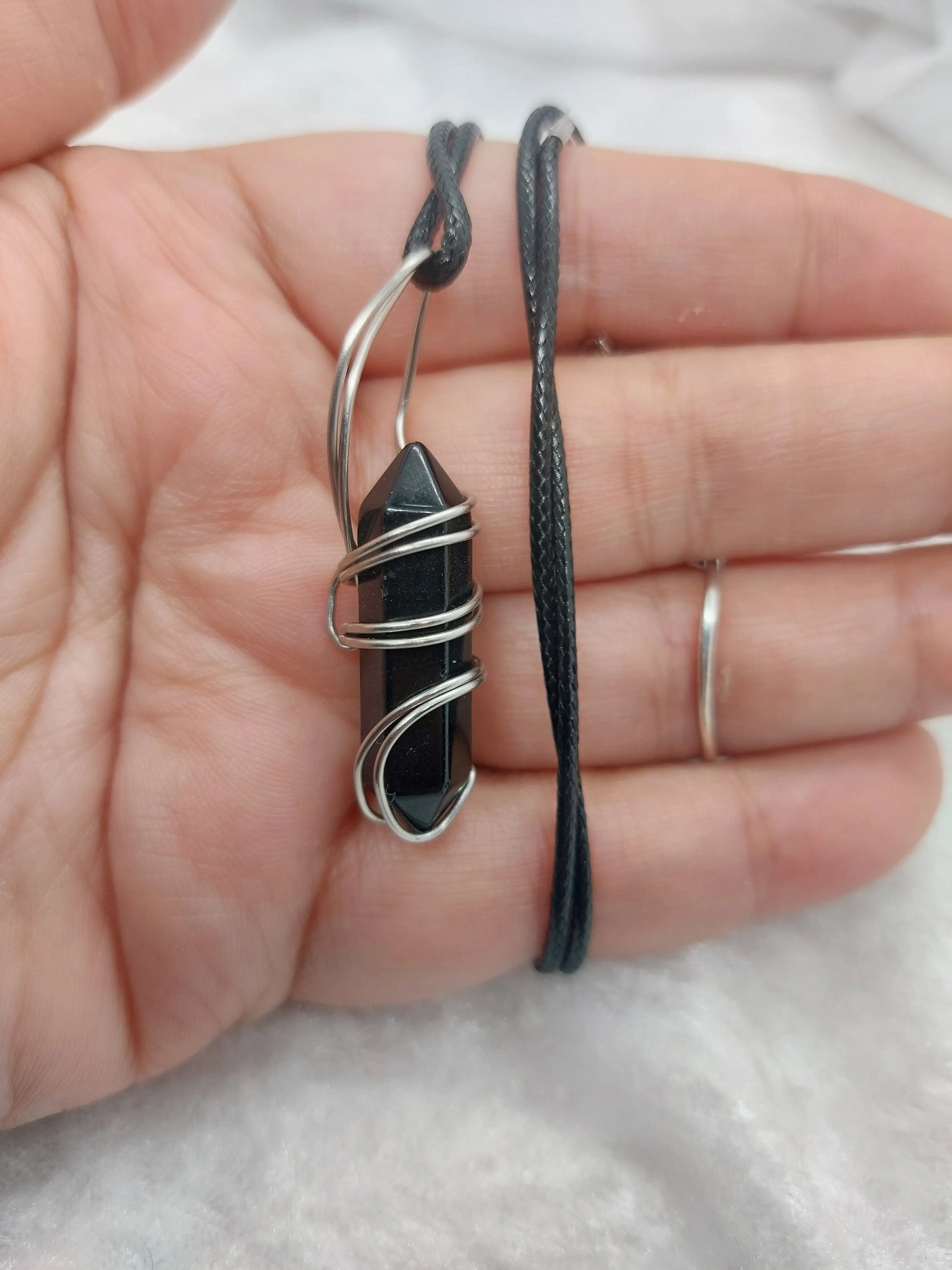 Obsidian Double Pointed Bullet Wire Wrapped Necklace - 1118Markets