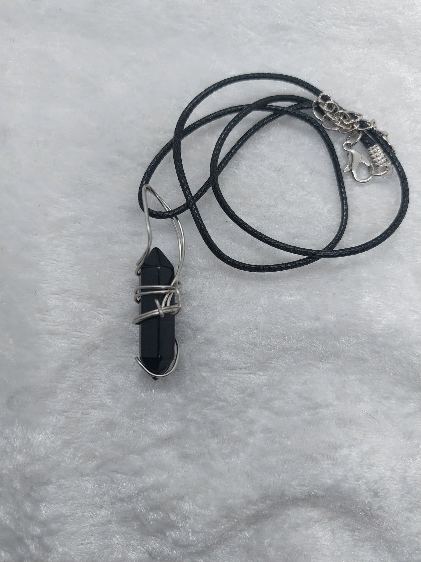 Obsidian Double Pointed Bullet Wire Wrapped Necklace - 1118Markets