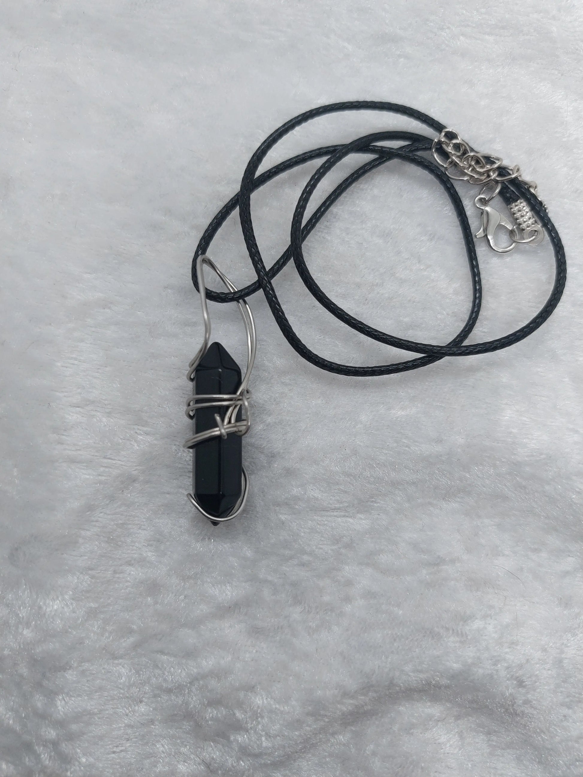 Obsidian Double Pointed Bullet Wire Wrapped Necklace - 1118Markets