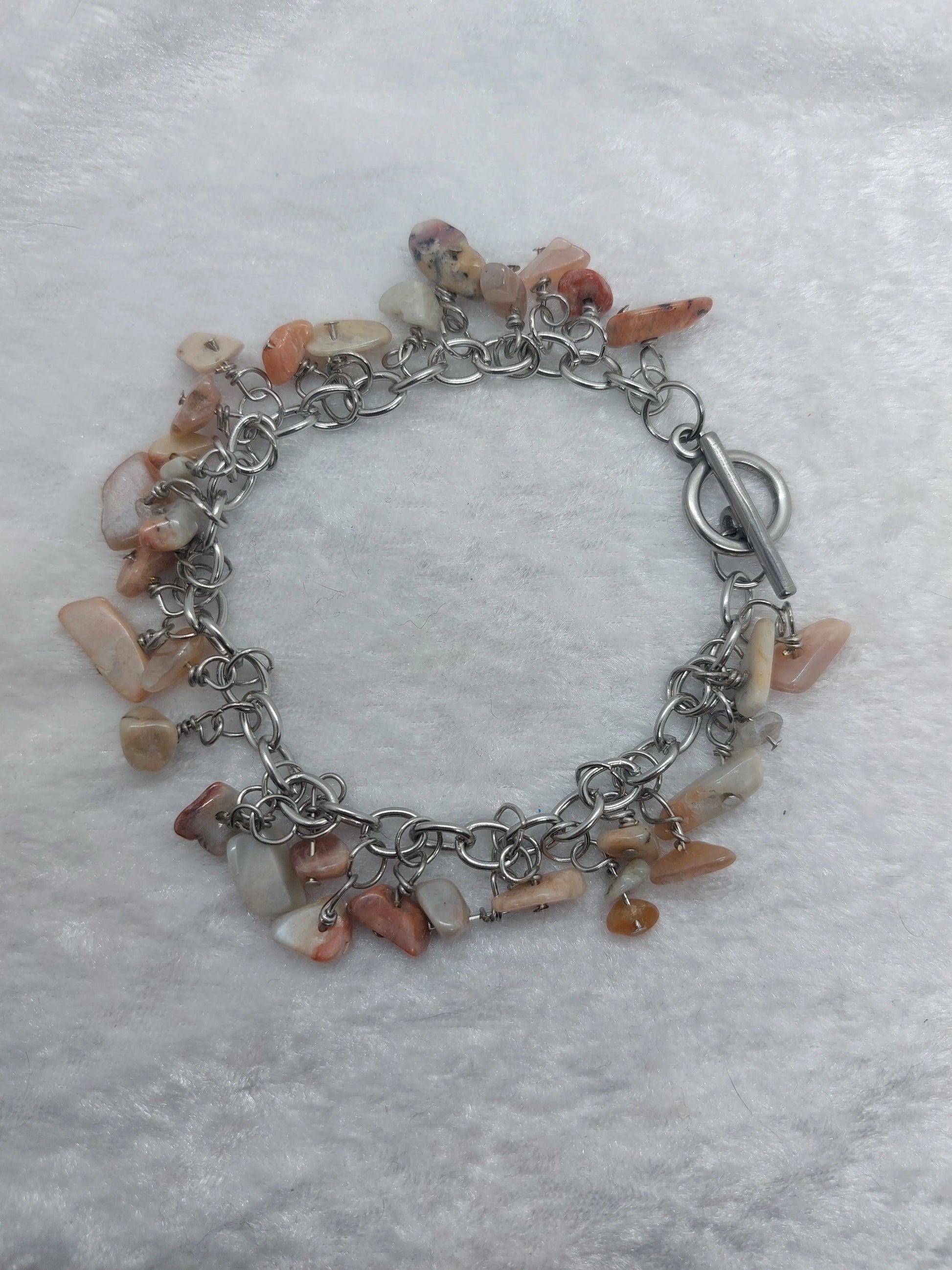 Sunstone Gemstone Chip Handmade Dangle Charm Style Stainless Steel Bracelet - 1118Markets