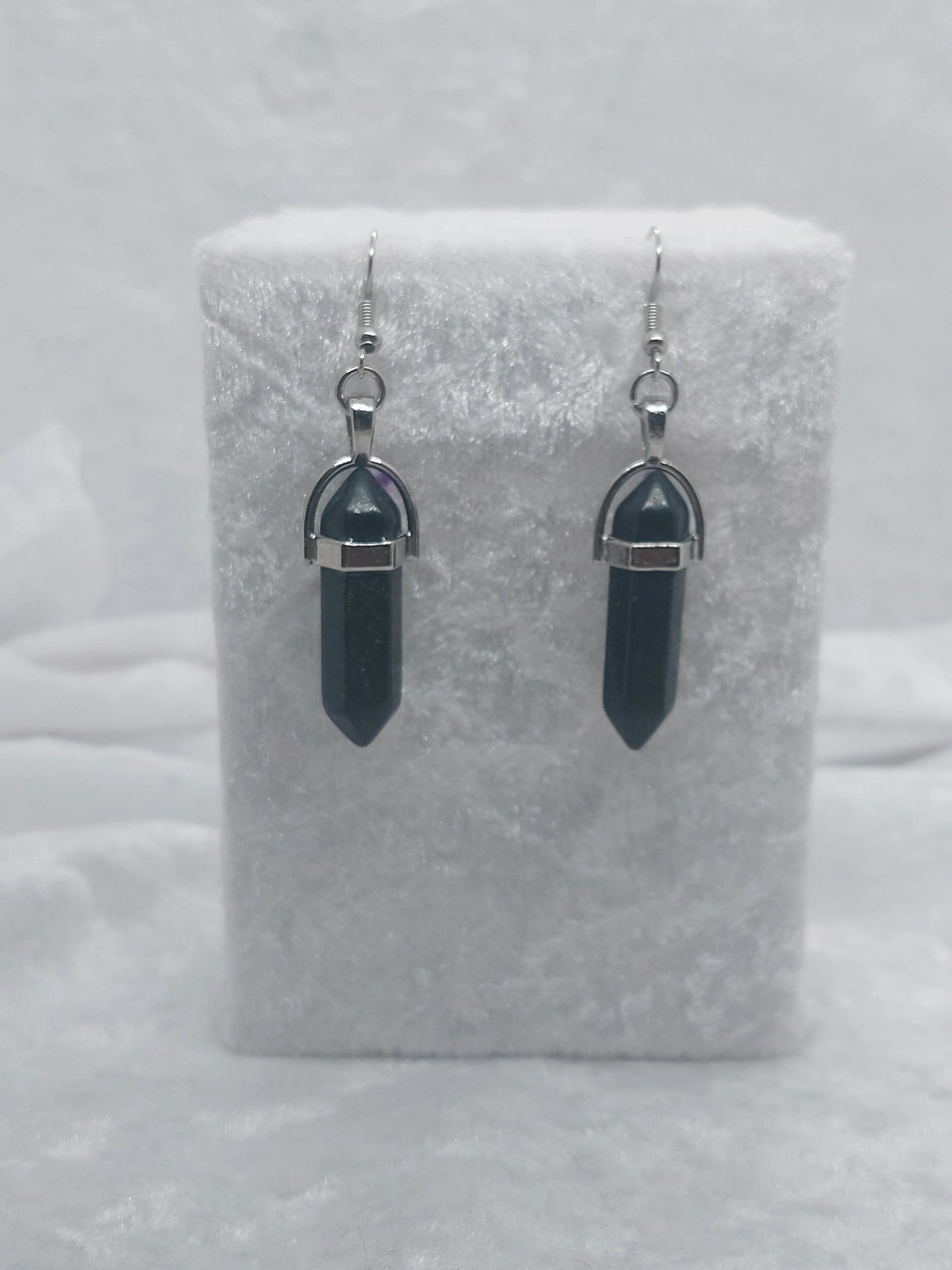 Nuummite Gemstone Bullet Silver Earrings - 1118Markets