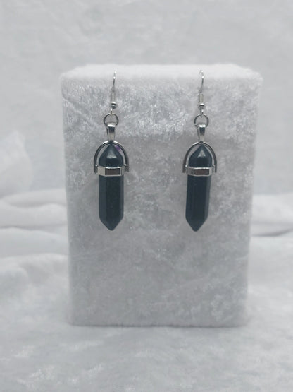 Nuummite Gemstone Bullet Silver Earrings - 1118Markets