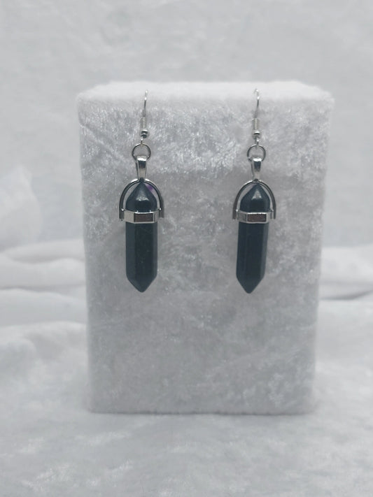 Nuummite Gemstone Bullet Silver Earrings - 1118Markets