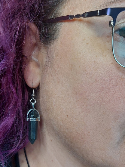 Nuummite Gemstone Bullet Silver Earrings - 1118Markets