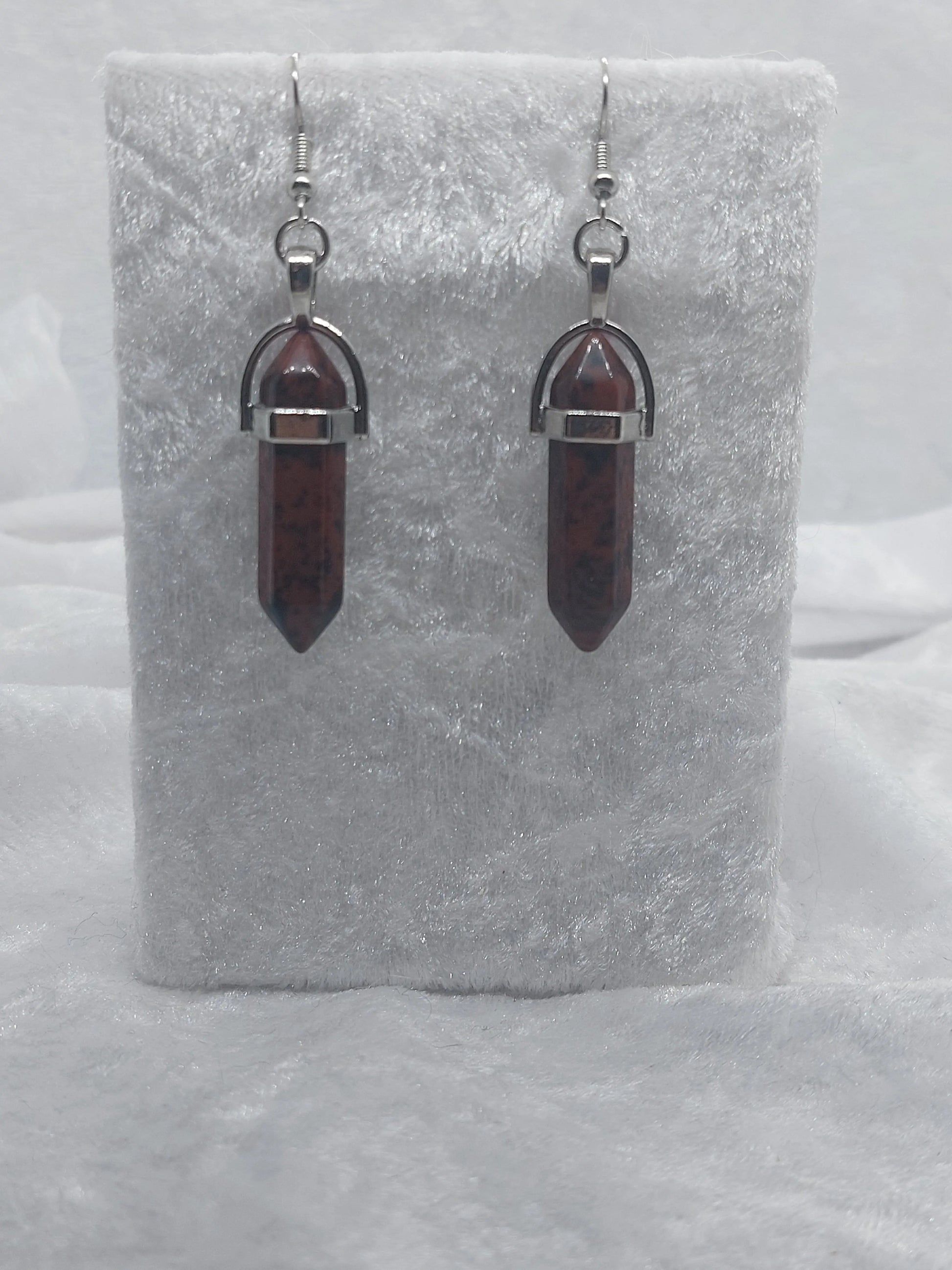 Mahogany Obsidian Gemstone Bullet Silver Earrings - 1118Markets