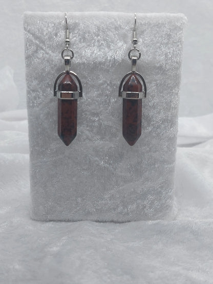Mahogany Obsidian Gemstone Bullet Silver Earrings - 1118Markets