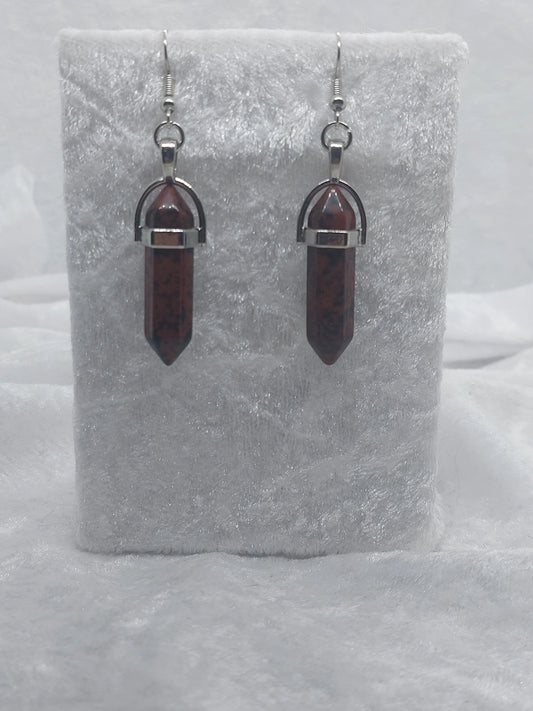 Mahogany Obsidian Gemstone Bullet Silver Earrings - 1118Markets